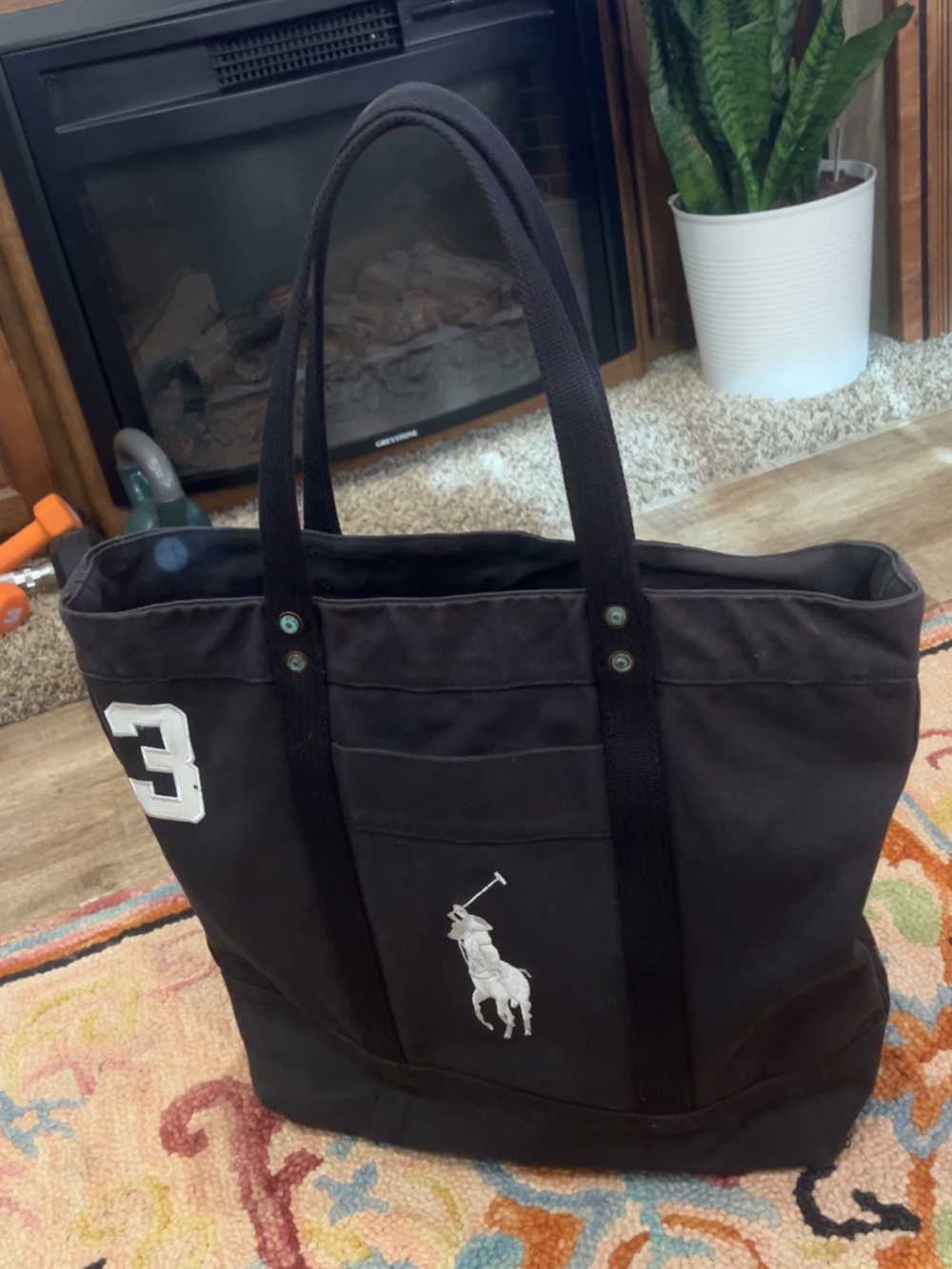 Ralph Lauren Black Big Pony Canvas Tote Bag Vintage #3 Y2K - Picture 6 of 16